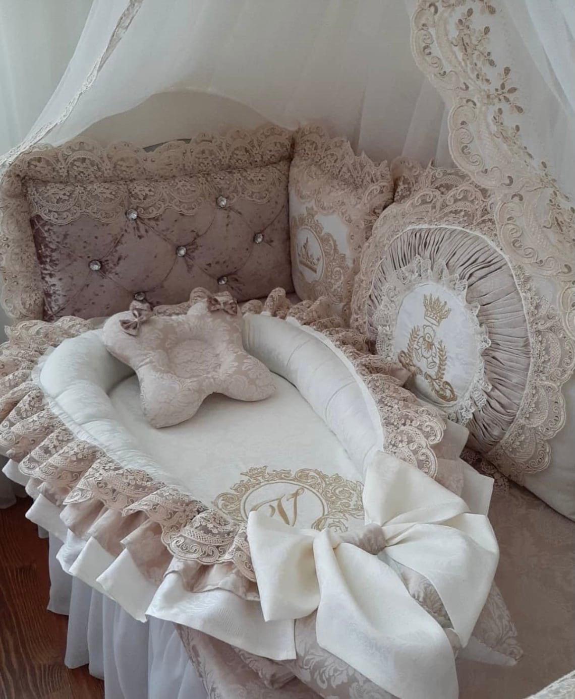 Luxury beige velour baby bedding set Canopy with beautiful Etsy