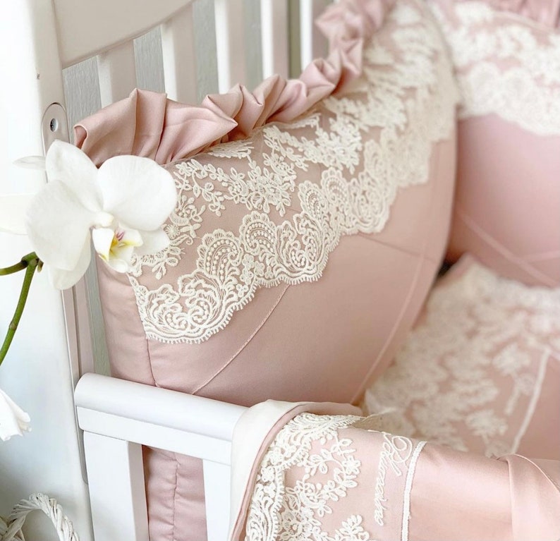 Crib Set Dusty Pink Luxury Baby Girl Crib Bedding Set Lace Etsy