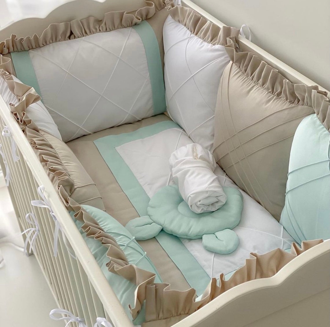 Baby Beige Bedding Set Neutral Baby Bedding Personalized Baby Etsy