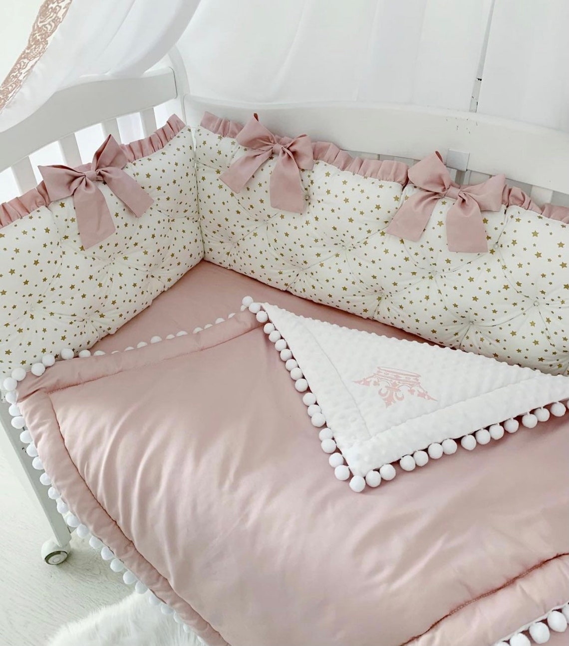 Baby bedding set for girl dusty pink Luxury crib bedding set Etsy