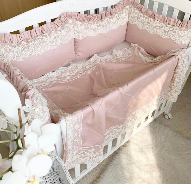 Crib Set Dusty Pink Luxury Baby Girl Crib Bedding Set Lace Etsy