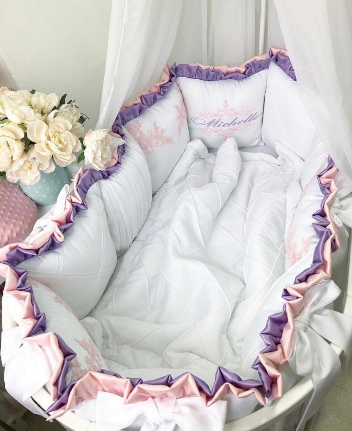 Baby cot bedding set for girl Personalized Dusty purple crib Etsy