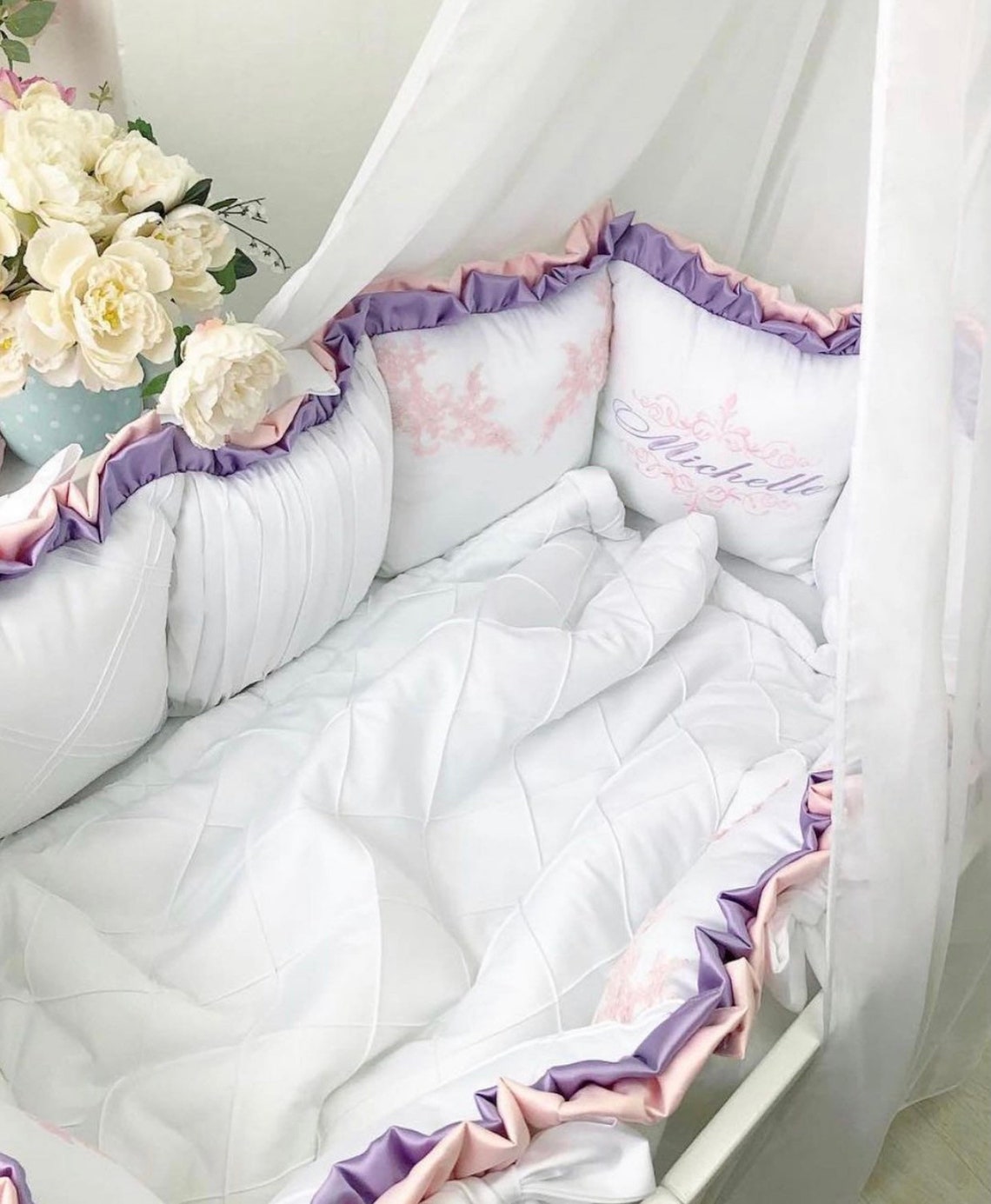 Baby cot bedding set for girl Personalized Dusty purple crib Etsy