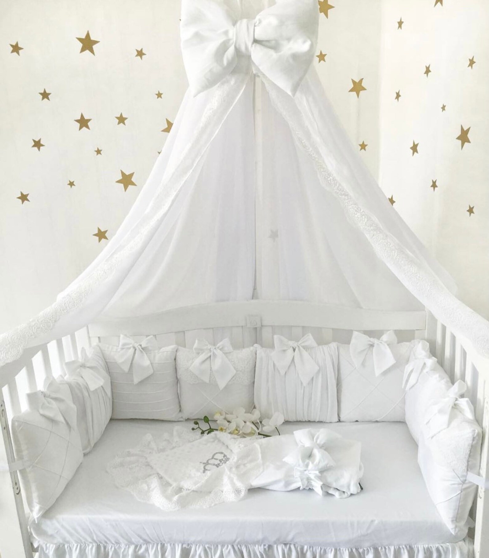 Luxury White Baby Bedding Set Crib Canopy with lace Crib skirt Etsy