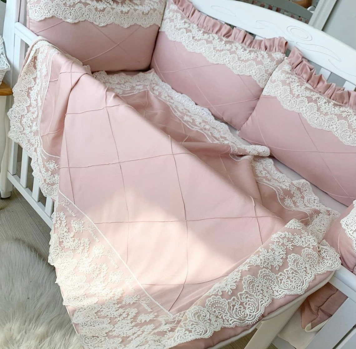 Crib Set Dusty Pink Luxury Baby Girl Crib Bedding Set Lace Etsy