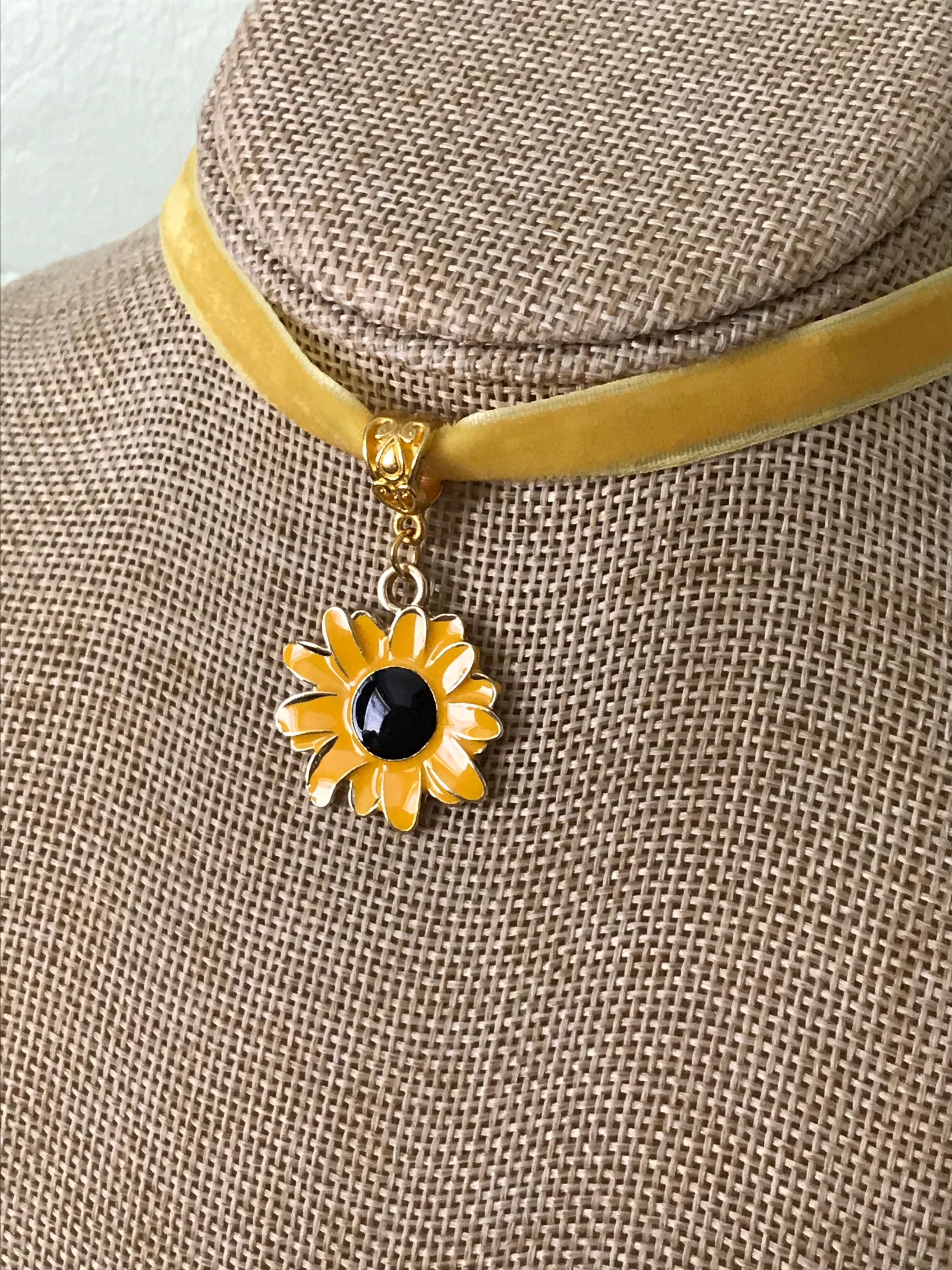 Sunflower choker yellow velvet floral necklace choker Etsy