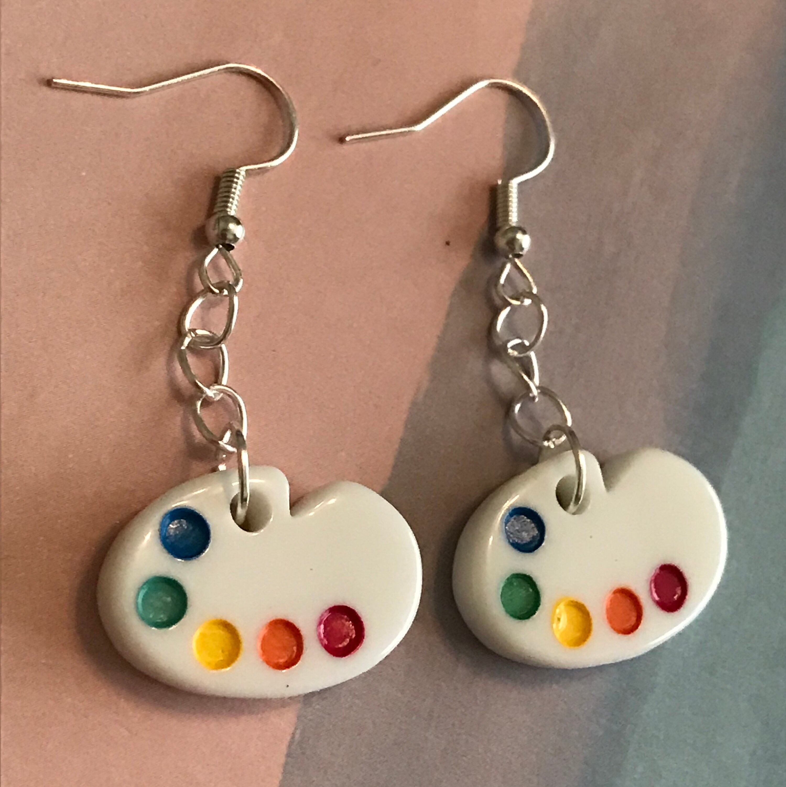 Paint palette earrings jewellery art artistic painting Etsy