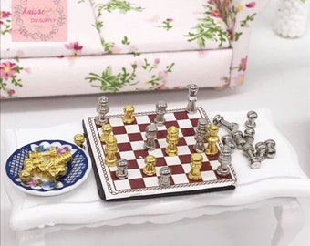 01:12 modèles échecs miniatures Dollhouse bricolage, modèle de jeu d’échecs de maison de poupée, accessoires de bricolage