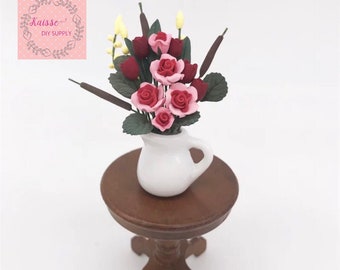 1:12 Flower with vase miniature , flower with vase dollhouse miniature, miniature decoration