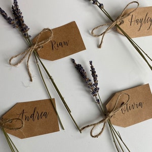 Calligraphy Dried lavender flower Wedding / Dinner Party boho Name place favour setting