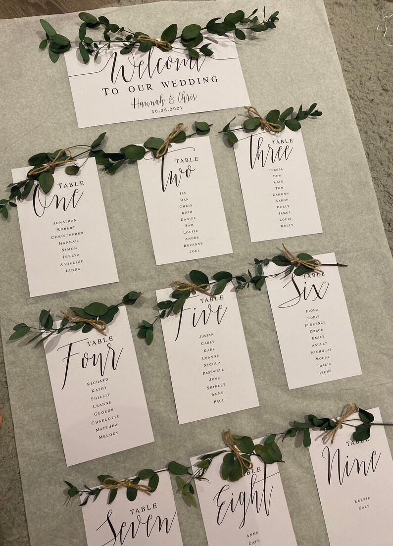 Eucalyptus Calligraphy Wedding Table Plan Seating Plan Chart - Etsy