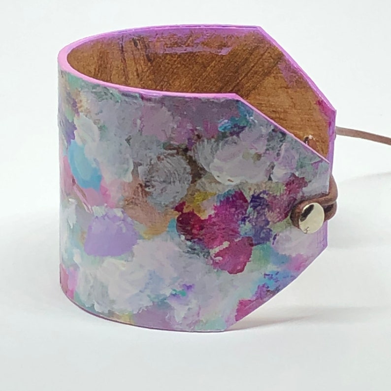 wide Cuff bracelet sallie otenasek, jewelry boho jewelry stackable bracelet Bohemian woodscape artisan hand painted
