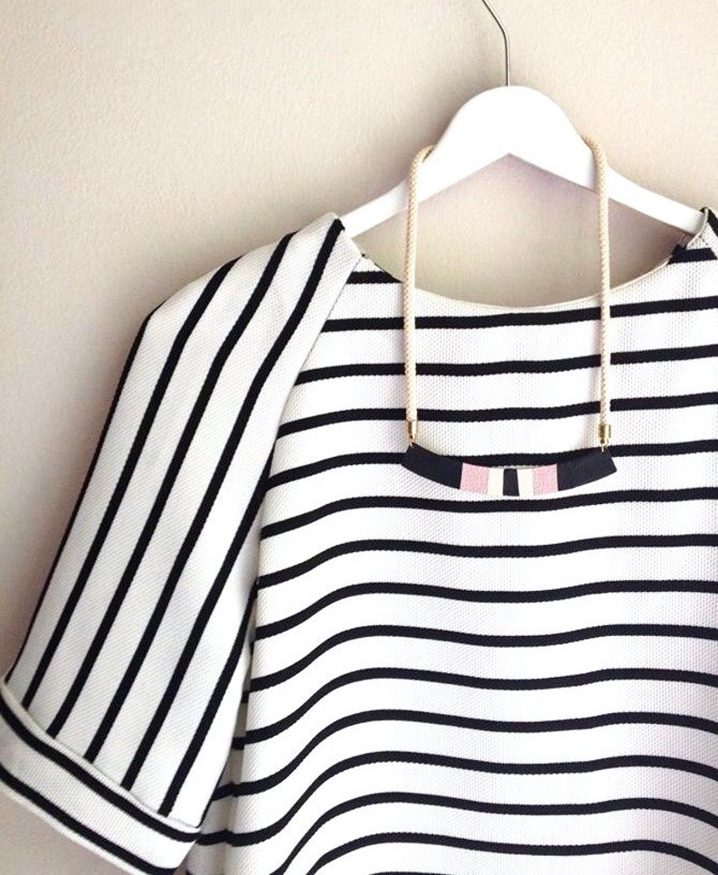 Striped Leather Necklace Bib Necklace Black Cream /& Pink Necklace Geometric Necklace The Sweetest Little Song Necklace
