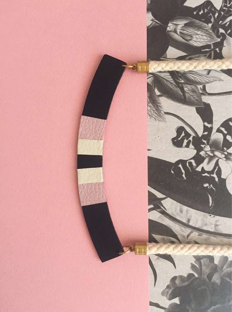 Striped Leather Necklace Bib Necklace Black Cream /& Pink Necklace Geometric Necklace The Sweetest Little Song Necklace