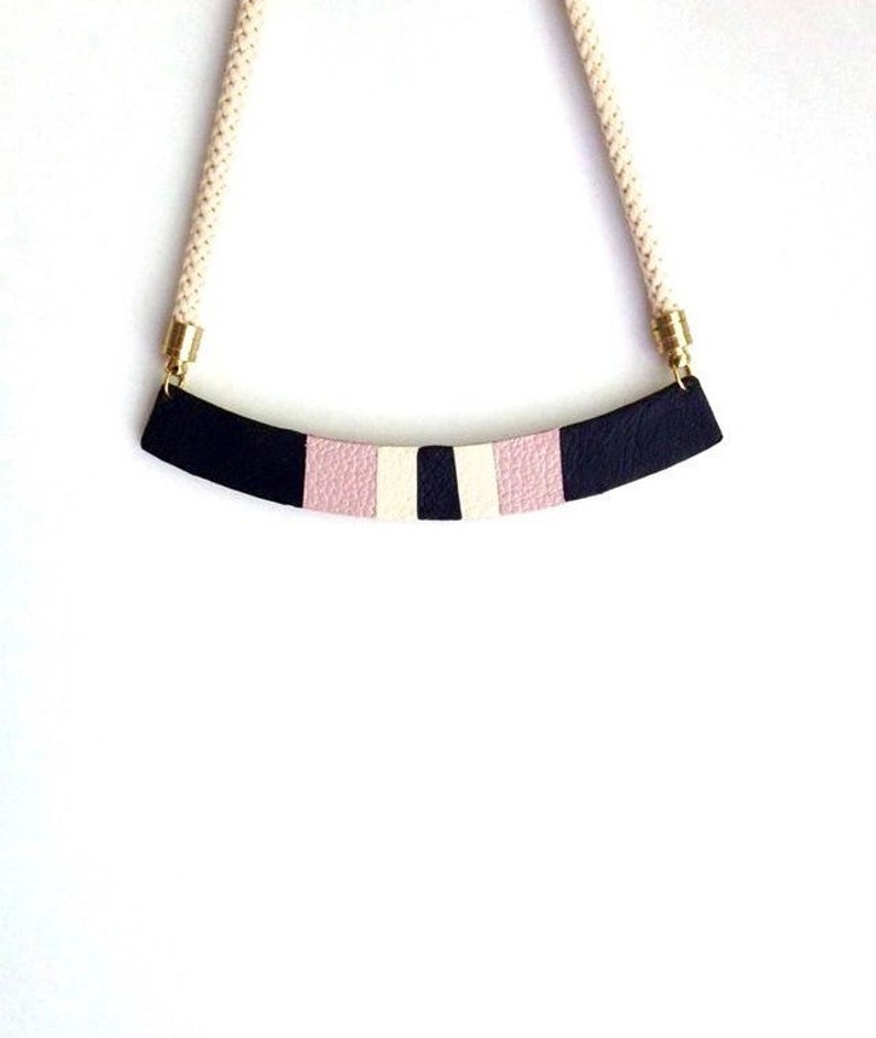 Striped Leather Necklace Bib Necklace Black Cream /& Pink Necklace Geometric Necklace The Sweetest Little Song Necklace