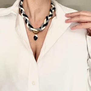 Feeling Good Necklace - Rope Necklace -  Modern Necklace Braided Necklace - Black and White Choker Bib Statement