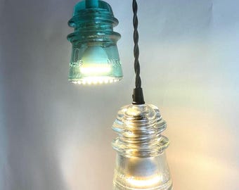 Vintage Glass Insulator Pendant Light, Kitchen Island Lighting