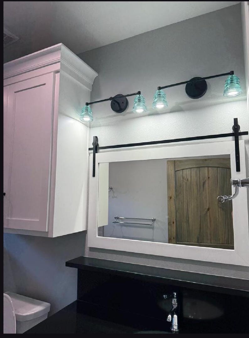 Vanity lights, vintage Glass Insulator bathroom vanity light. image 14