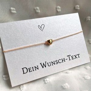 Armband Herz mit Wunsch Text, personalisierte Karte mit deinem Wunsch Text Schrift 2, Armband Herz gold,rose gold,silber, Größenverstellbar