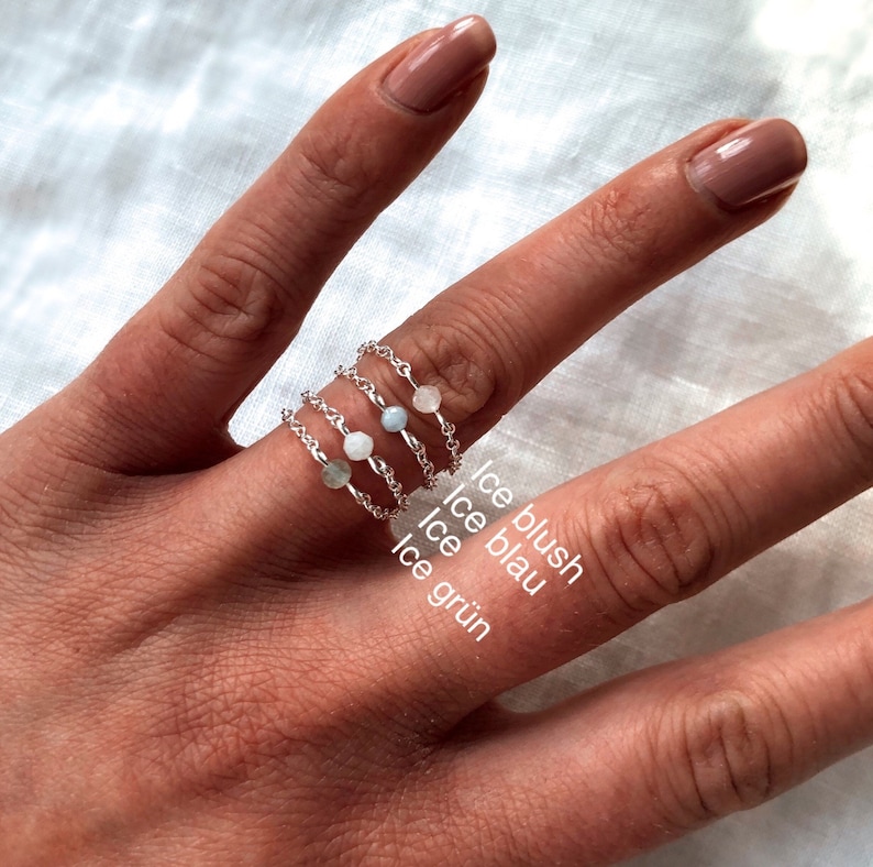 Dainty Ring dainty Ring Morganite Pearl Ice Blue Timeless Link Chain Ring 925 Sterling Silver