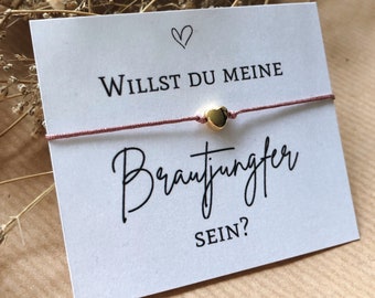 Armband Herz für Brautjungfer, Geschenk Brautjungfer, Frage an Brautjungfer, Armband Brautjungfer, Brautjungfer ,Größenverstellbar