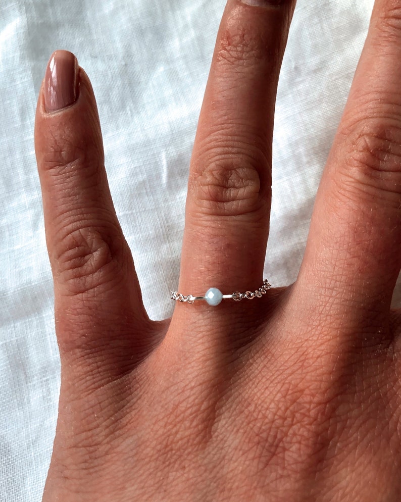 Dainty Ring dainty Ring Morganite Pearl Ice Blue Timeless Link Chain Ring 925 Sterling Silver