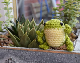 amigurumi pocket frog, desk buddy, bag charm