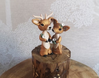 Reindeer Deer Stag Wedding Cake Topper Mini Animal Handmade Clay Bride Groom Rustic Woodland Forest Sculpture Custom Keepsake Whimsical