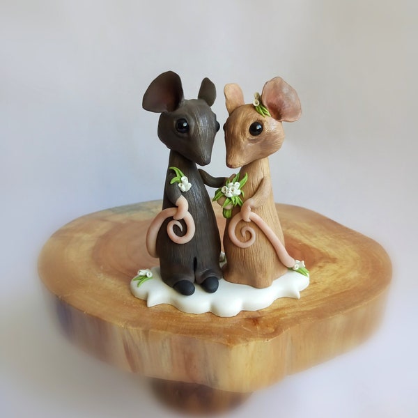 Décoration pour gâteau de mariage Souris Souris Rats Thème animal Mariée Marié Hiver Forêt rustique Forêt cadeau fait main Argile Figurine Sculpture Décoration