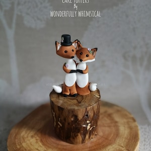 Mini Small Fox Wedding Cake Topper Red Animal Handmade Clay Bride Groom Autumn Winter Fall Rustic Woodland Forest Sculpture Custom Keepsake