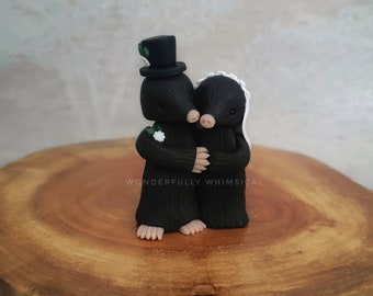 Mini Small Mole Wedding Cake Topper Ornament Animal Handmade Clay Bride Groom Rustic Woodland Forest Sculpture Custom Keepsake Autumn Winter