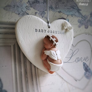 Baby Miscarriage Pregnancy Loss Infant Child Sculpture Heart Angel Wings Remembrance Memorial Personalised Custom Ornament Gift Bereavement