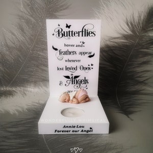 Baby Miscarriage Pregnancy Loss Child Bereavement Candle Butterflies Hover Feathers Appear Remembrance Gift Tealight Angel Wings Memorial