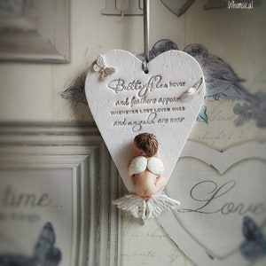 Baby Miscarriage Loss Infant Child Guardian Angel Wings Remembrance Memorial Heart Clay Handmade Keepsake Ornament Gift Sympathy Bereavement