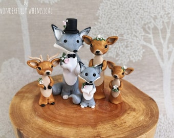 Wolf Deer Stag Wedding Cake Topper Bridesmaid Page Boy Family Animal Bride Groom Winter Forest Decoration Ornament Keepsake Clay Sculpture