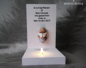 Baby Miscarriage Pregnancy Loss Infant Child Sculpture Candle Tealight Holder Angel Wings Remembrance Memorial Personalised Gift Bereavement