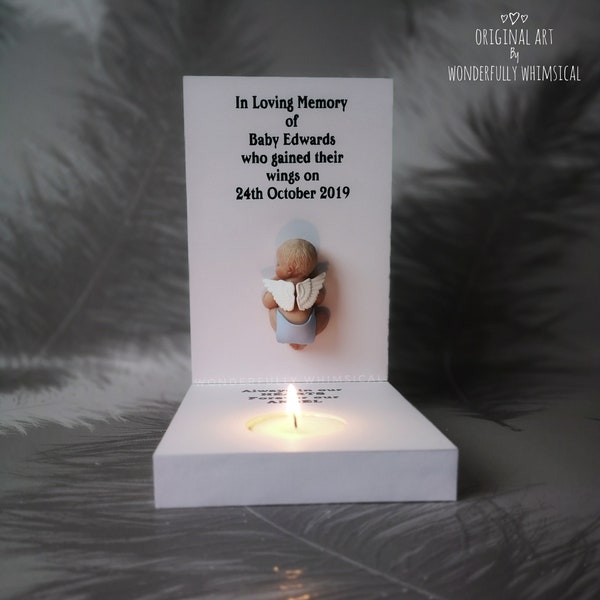 Baby Miscarriage Pregnancy Loss Infant Child Sculpture Candle Tealight Holder Angel Wings Remembrance Memorial Personalised Gift Bereavement