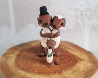Otter Wedding Cake Topper Bridesmaid Page Boy Family Animal Bride Groom Winter Rustic Forest Decoration Ornament Keepsake Clay Sculpture