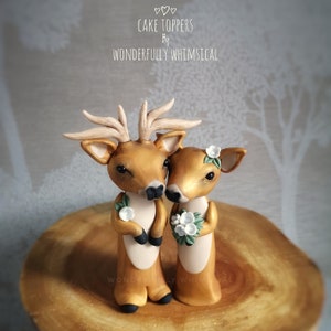 Renne cerf décoration de gâteau de mariage cerf biche famille cadeau ornement Figurine rustique forêt forêt hiver fait main argile mariée marié Sculpture