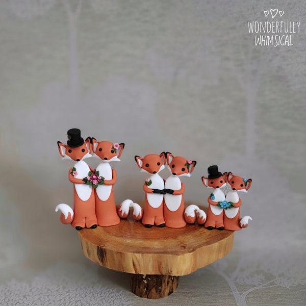 Fox Wedding Cake Topper Red Foxes Animal Handmade Clay Bride Groom Rustic Woodland Forest Sculpture Custom Keepsake Autumn Winter Mini Small