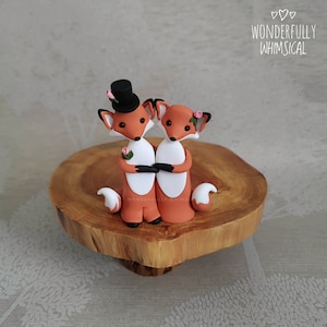 Fox Wedding Cake Topper Red Foxes Animal Handmade Clay Bride Groom Rustic Woodland Forest Sculpture Custom Keepsake Autumn Winter Mini Small
