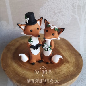 Fox Wedding Cake Topper Red Foxes Animal Handmade Clay Bride Groom Autumn Winter Fall Rustic Woodland Forest Sculpture Custom Keepsake