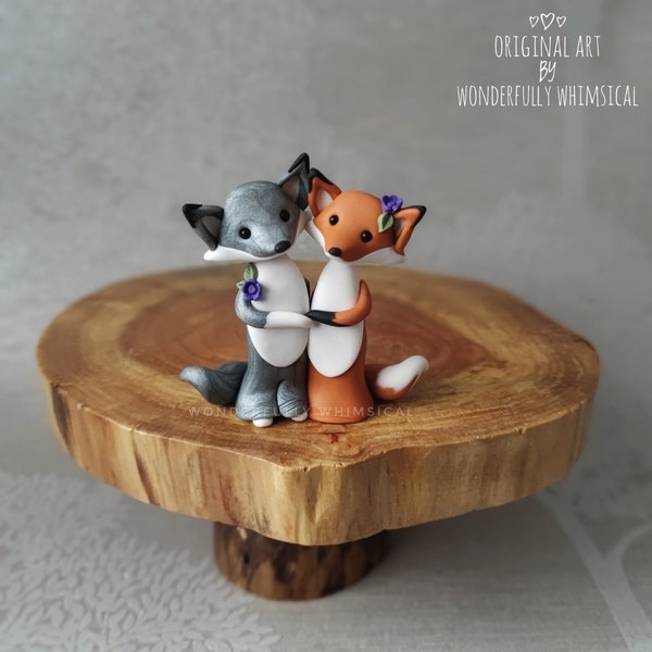 Mini Small Wolf Fox Panda Deer Koala Bear Wedding Cake Topper Animal Handmade Bride Groom Rustic Woodland Forest Sculpture Custom Autumn