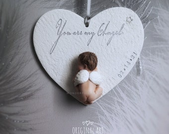 Baby Miscarriage Pregnancy Loss Infant Child Sculpture Heart Angel Wings Remembrance Memorial Personalised Custom Ornament Gift Bereavement