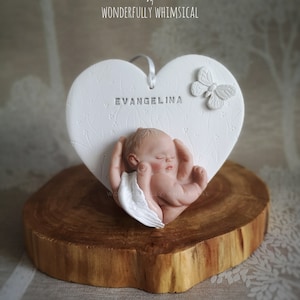 Baby Miscarriage Pregnancy Loss Infant Child Sculpture Heart Angel Wings Remembrance Memorial Personalised Custom Ornament Gift Bereavement