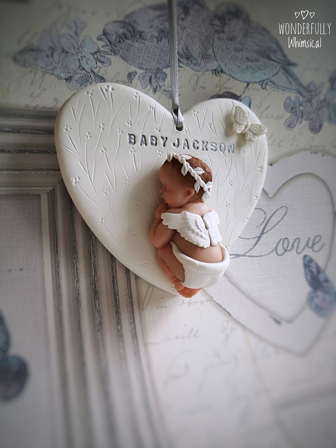 Baby Miscarriage Pregnancy Loss Infant Child Sculpture Heart Angel Wings  Remembrance Memorial Personalised Custom Ornament Gift Bereavement