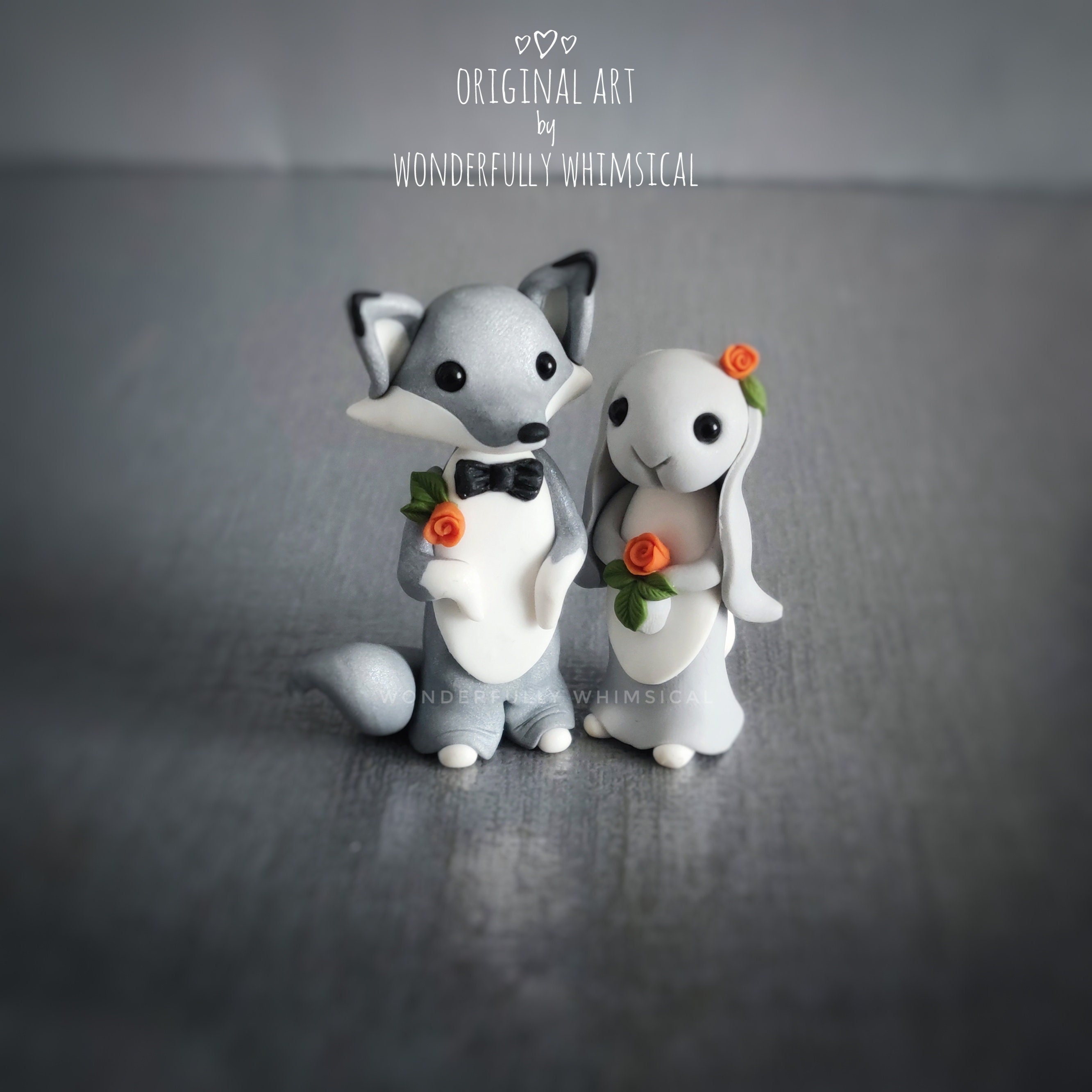 Wedding Toppers Rabbit Wolf Bunny Rabbit Wedding Cake Topper Mini Animal Handmade Clay Bride ...