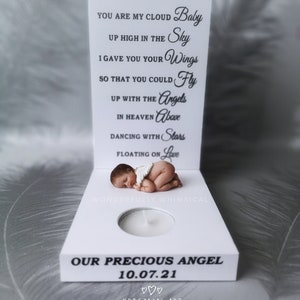 Baby Miscarriage Pregnancy Loss Infant Child Sculpture Candle Tealight Holder Angel Wings Remembrance Memorial Personalised Gift Bereavement