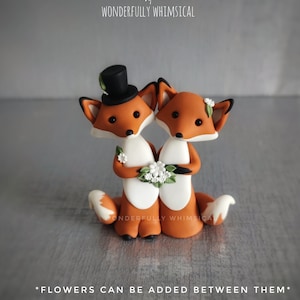 Mini Small Fox Wedding Cake Topper Red Foxes Animal Handmade Clay Bride Groom Rustic Woodland Forest Sculpture Custom Keepsake Autumn Winter