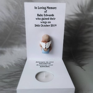 Baby Miscarriage Pregnancy Loss Infant Child Sculpture Candle Tealight Holder Angel Wings Remembrance Memorial Personalised Gift Bereavement